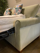 arm detail 99340-RS compact Douglas Condo Full Sleeper in grade 6 Macie Lime with luxurious 11" air-over-coil mattress